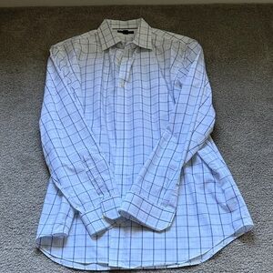 Banana Republic Men's White Windowpane Dress Shirt - Classic Long Sleeve